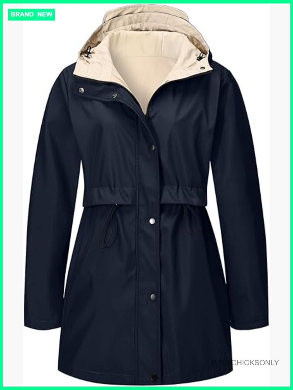 Reversible Polyester Trench Coat Lightweight Hooded Windbreaker Raincoat